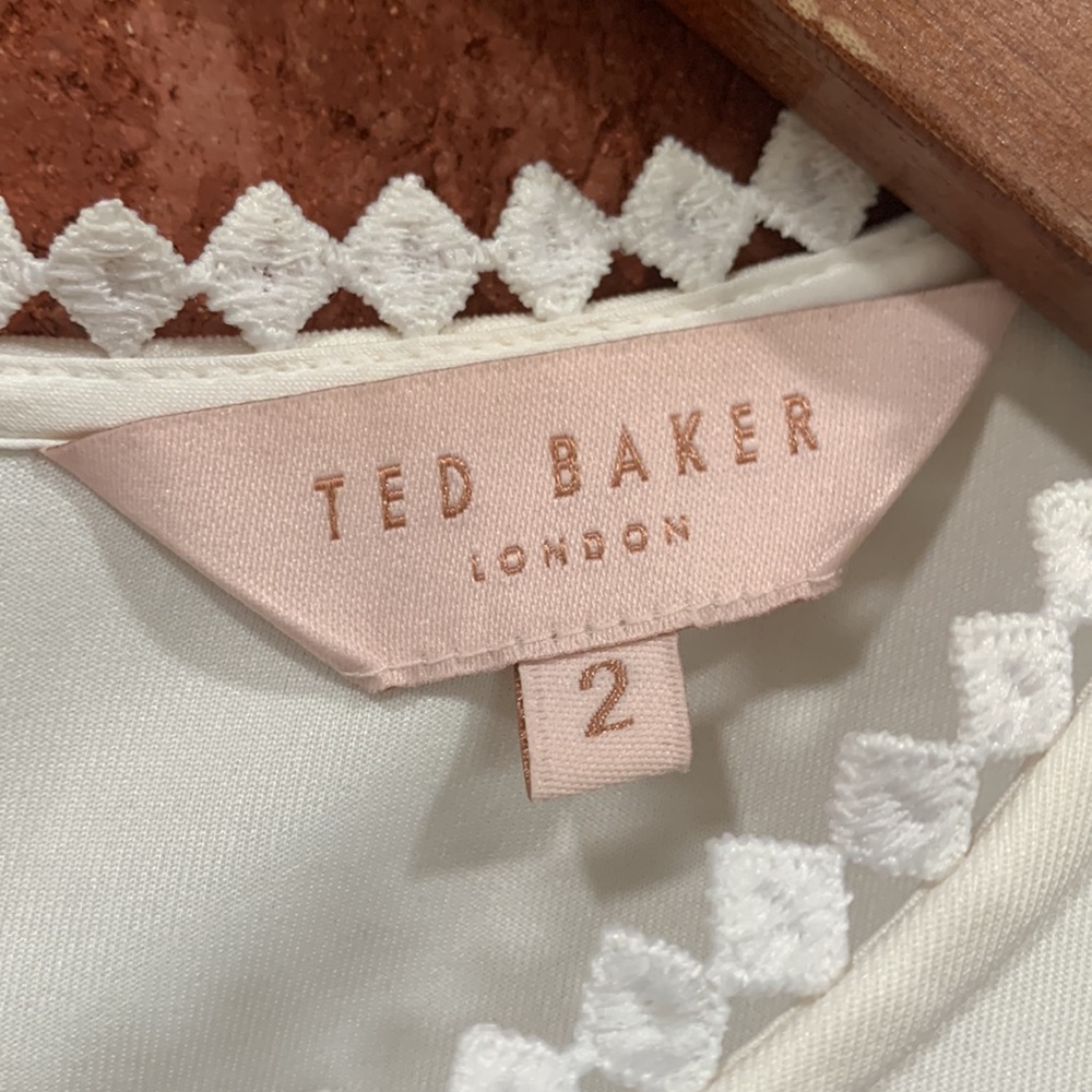 Ted Baker White Dress with Pink, Coral and Blue Hexagon Print - Picture 11 of 14